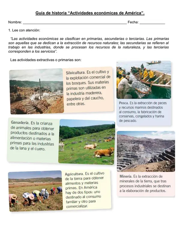 Guía historia 4° año "Actividades económicas de América".