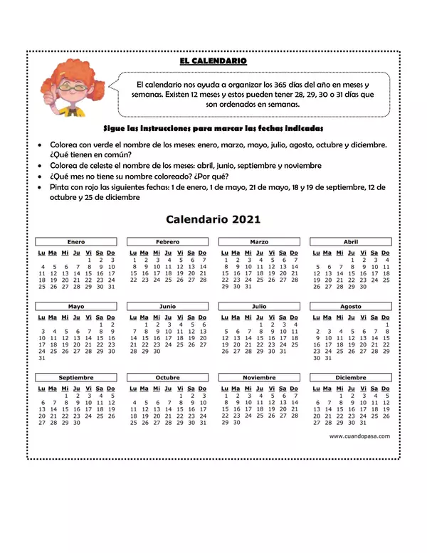 Medición: El calendario 1º básico