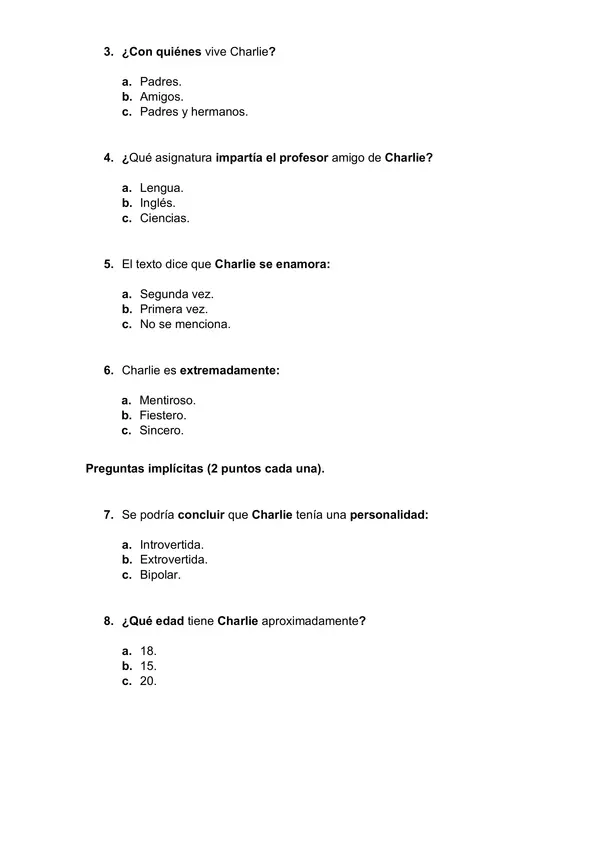 Evaluación Lectura domiciliaria "Las ventajas de ser invisible"
