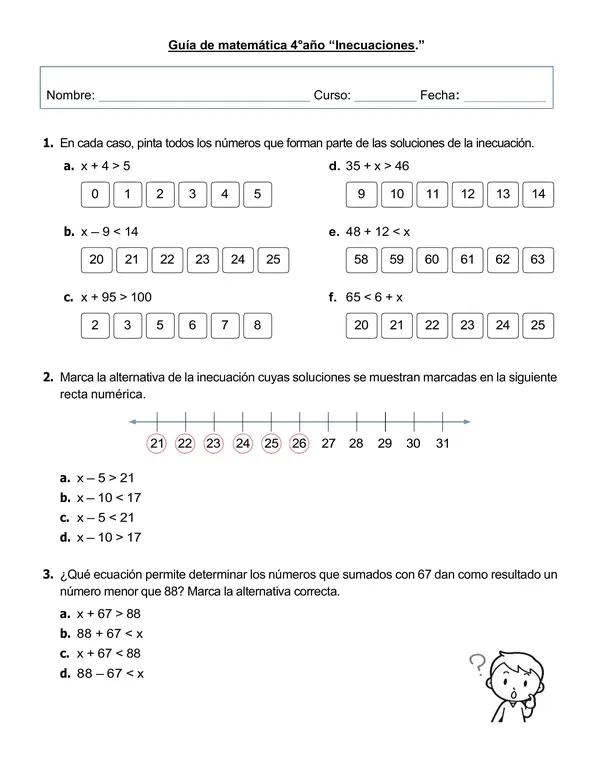 Guía 4°año "Inecuaciones: Ejercicios y Resolución de problemas"