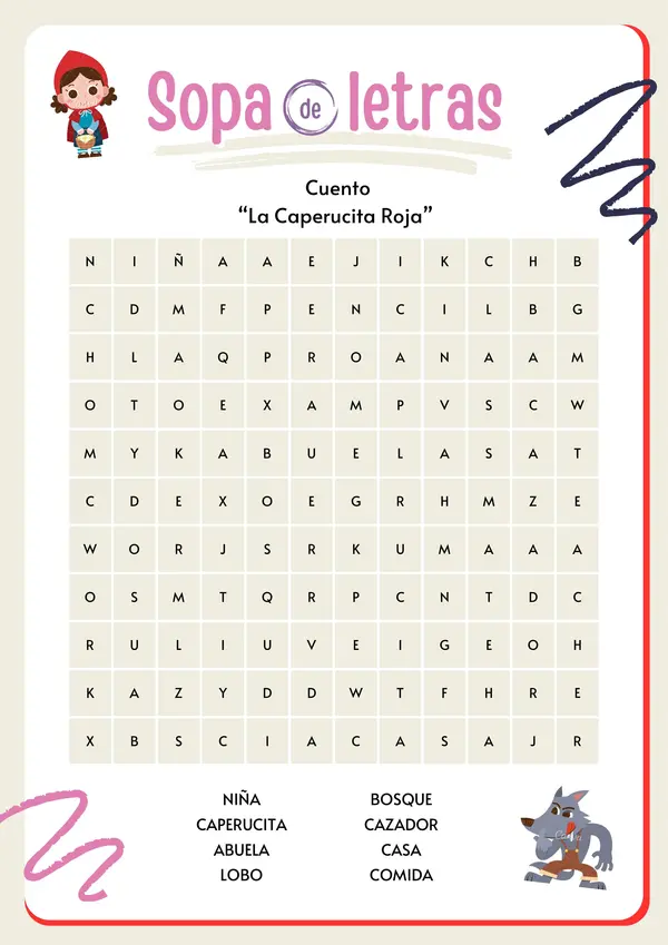 Sopa de Letras Cuentos Infantiles