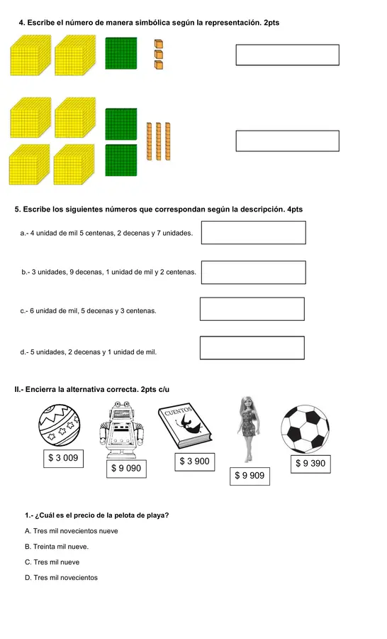evaluación matemática 4to básico 