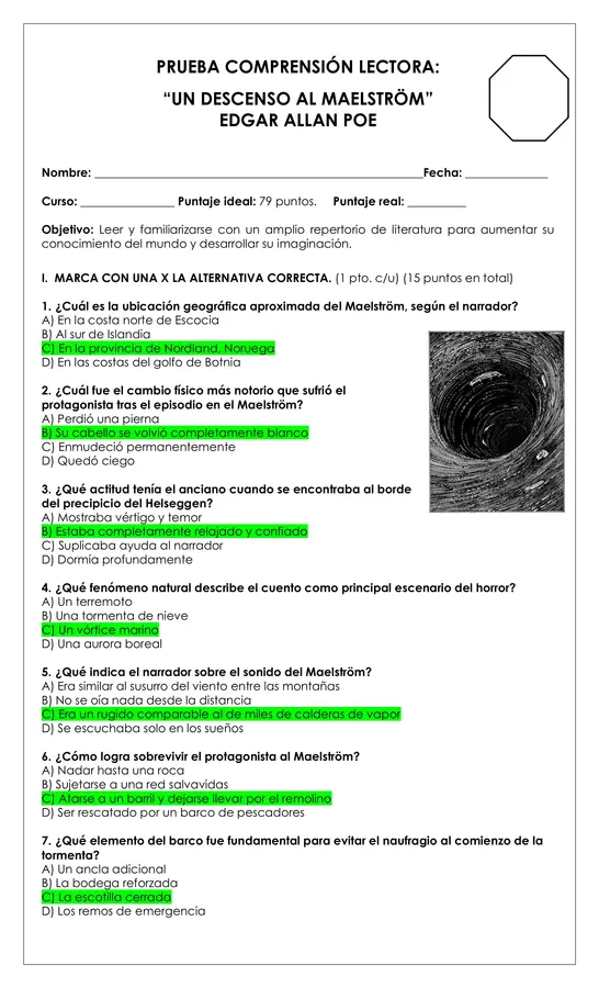 Prueba Lectura - Un descenso al Maelström (cuento Edgar Allan Poe)