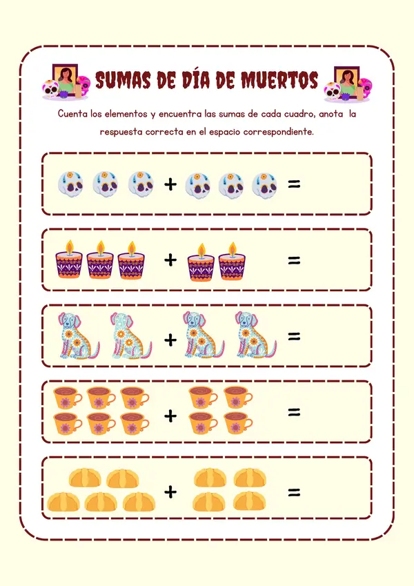 Actividad de sumas temática Día de muertos