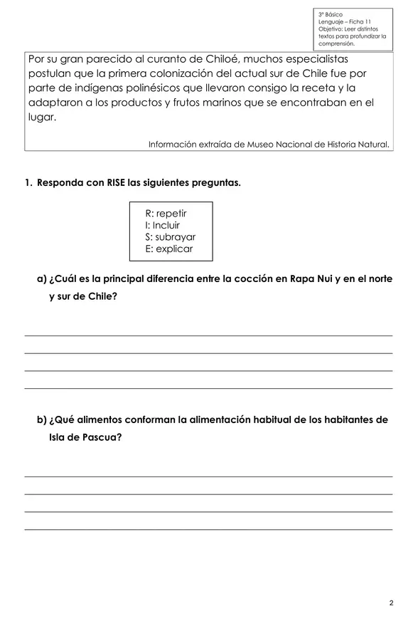 Comprensión de lectura (texto informativo)