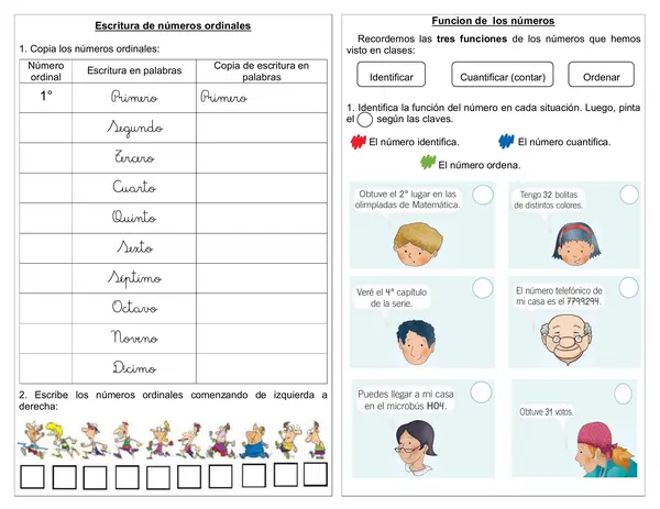 Guía 1° año "Números ordinales y función de los números"