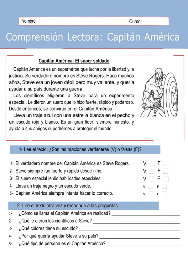 Guías de comprensión lectora "super héroes"