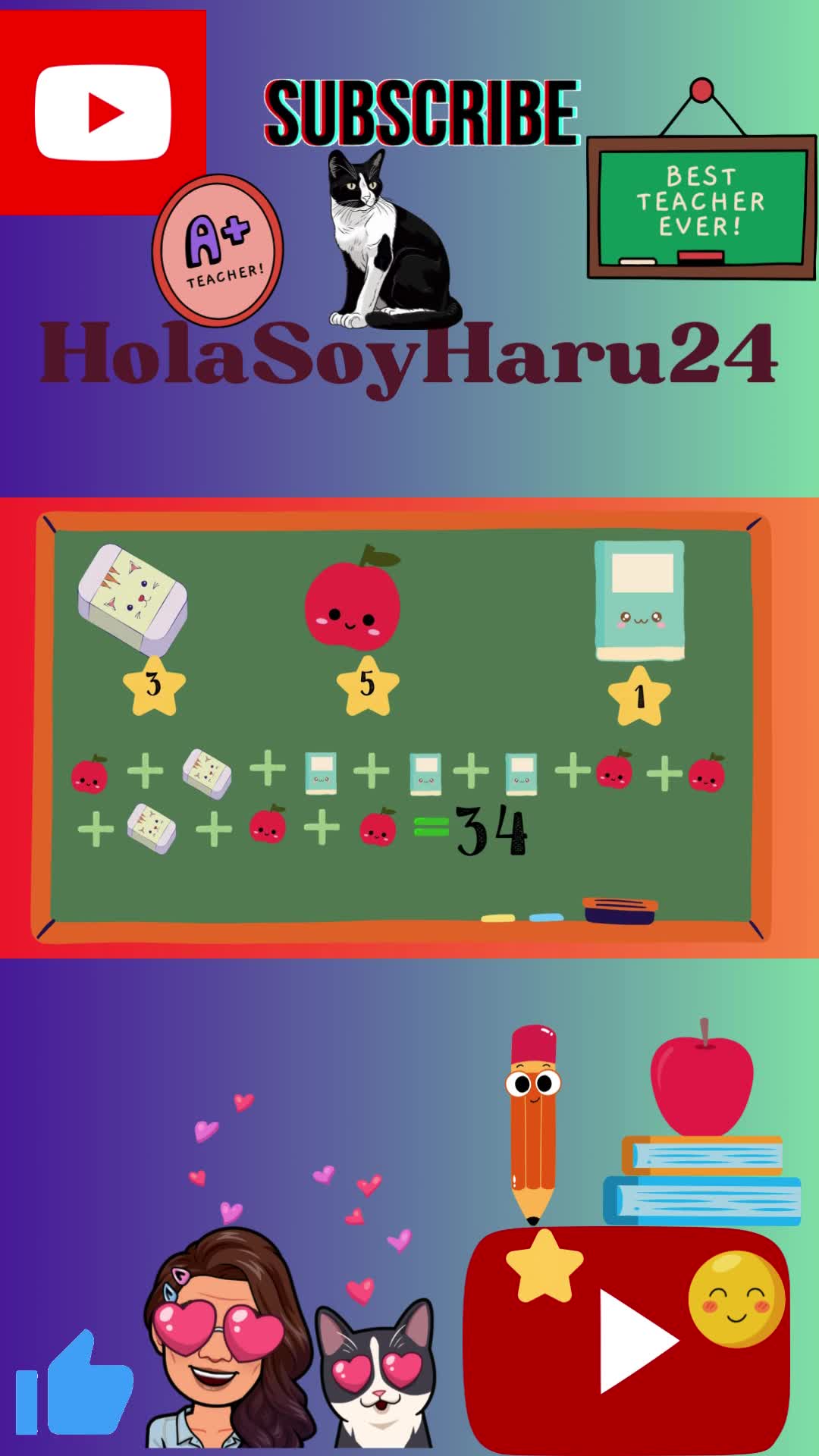 📌📚✏️Feliz día del maestro 👩🏻‍🏫🍎📒#HolaSoyHaru24 Aprende con Haru: #matemáticas