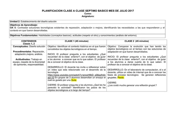 Planificación Clase a Clase: Julio | Ciencias Naturales 7° Básico