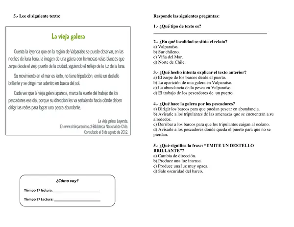 Fichas comprensión lectora 4° básico n° 2