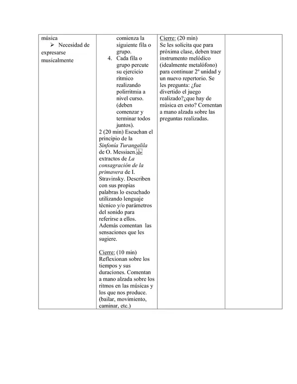 Planificación Clase a Clase: Mayo | Música Segundo Básico