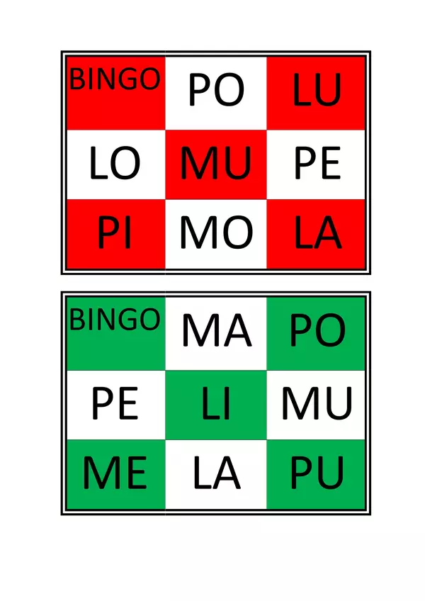Bingo de sílabas consonantes M-P-L