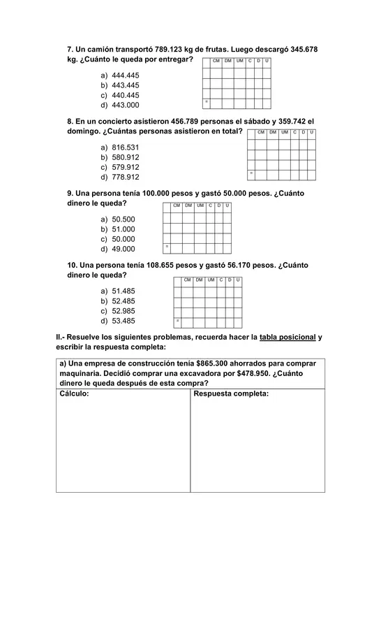 Prueba adición y sustracción hasta 1.000.000