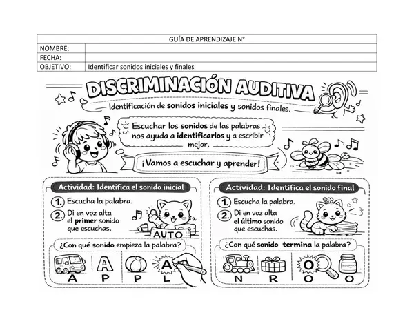 Guía de Discriminación Auditiva: Sonidos Iniciales y Finales (Formato Word)