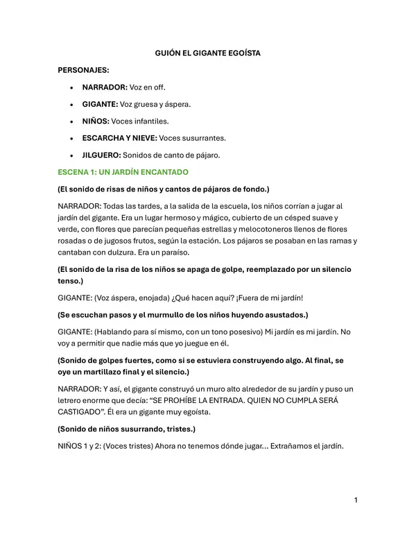 Guión cuento EL GIGANTE EGOISTA