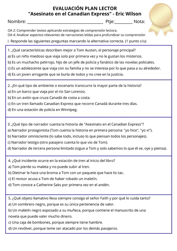 Prueba Asesinato en el Canadian Express