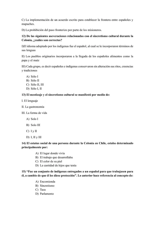 PRUEBA UNIDAD 2 “FORMACIÓN DE LA SOCIEDAD AMERICANA Y DE LOS PRINCIPALES RASGOS DEL CHILE COLONIAL”