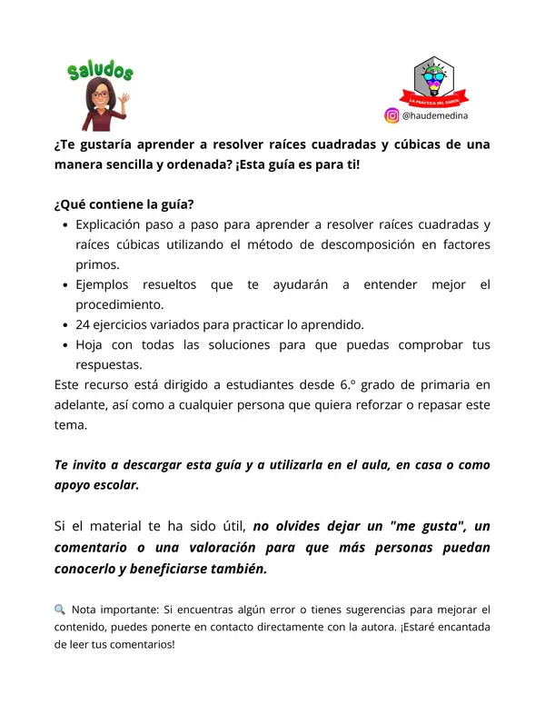 Raíces Cuadradas y Cúbicas por Descomposición de Factores