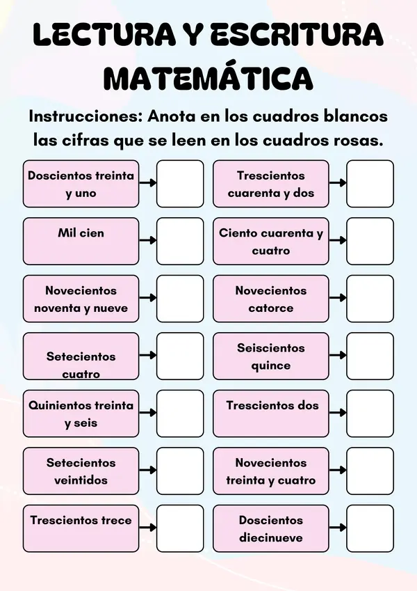 Lectura y escritura de numeros 