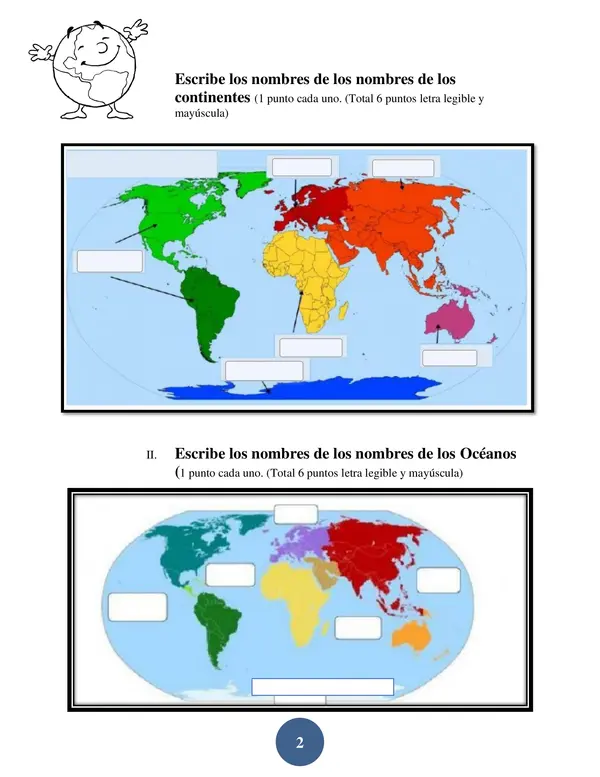 Prueba editable de geografía “Las líneas imaginarias, continentes y océanos”