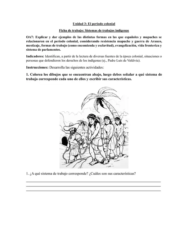 GUÍA DE ACTIVIDAD 5° BÁSICO SISTEMA DE TRABAJO EN LA COLONIA