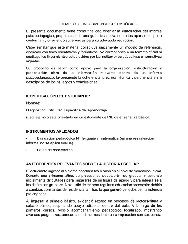 Ejemplo informe psicopedagogico PIE