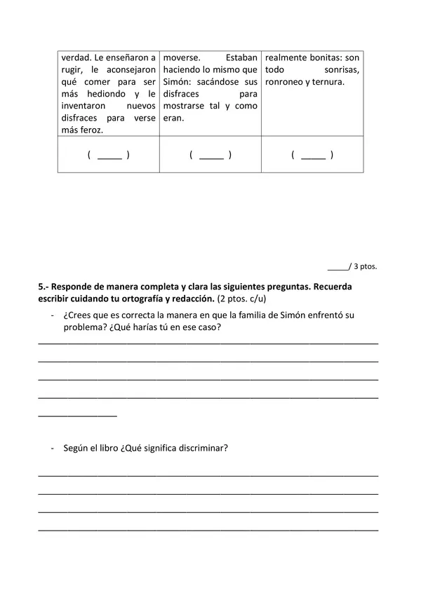 Evaluación libro ''El horroroso monstruo lindo''