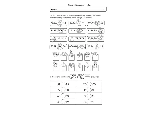 Numeros hasta 100 - adiciones y sustracciones