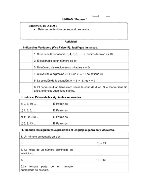 Guia de Matematica 6 Basico: Reforzar contenidos del segundo semestre - Repaso
