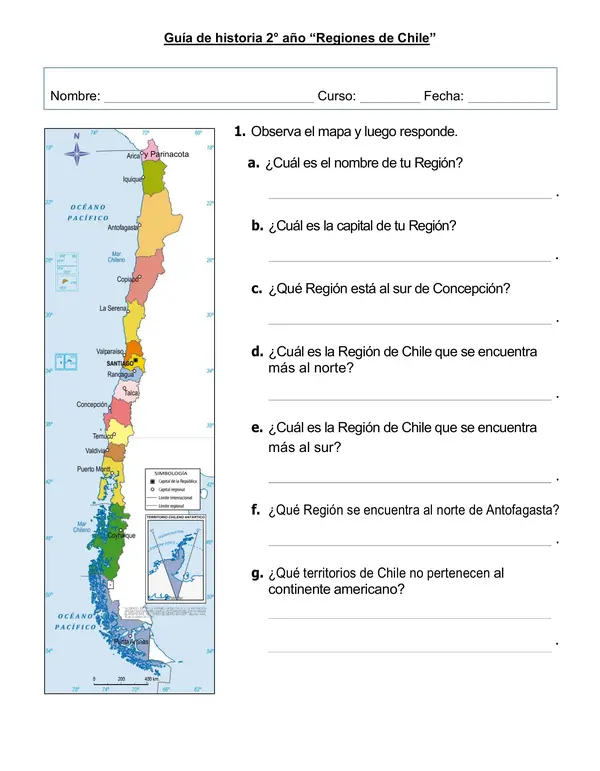 Guía de historia 2° año "Regiones de Chile"