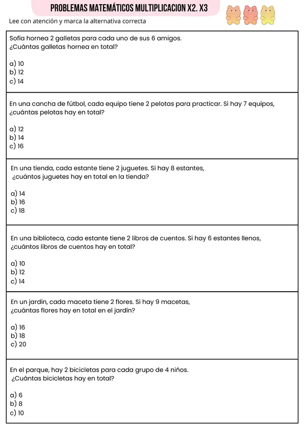 Problemas Matemáticos, Mulriplicación X2,X3,X4,X5