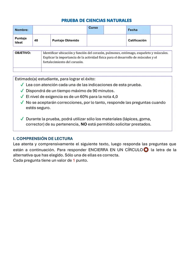 evaluación ciencias 2do básico 
