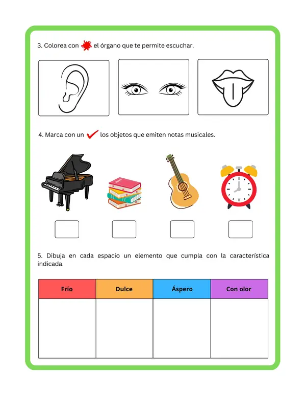 1° básico - Ficha de aprendizaje "Los sentidos"