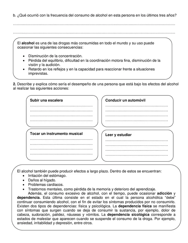 Guía "Efectos del alcohol" 4° básico.