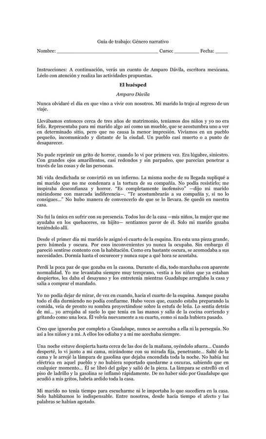 Guía de trabajo - Ed. Media - "Cuento latinoamericano" Narrativa