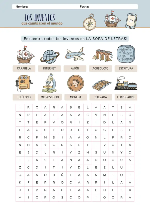 Sopa de letras inventos que cambiaron el mundo
