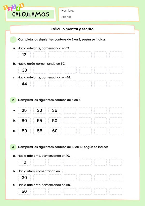 Ficha Calculo mental