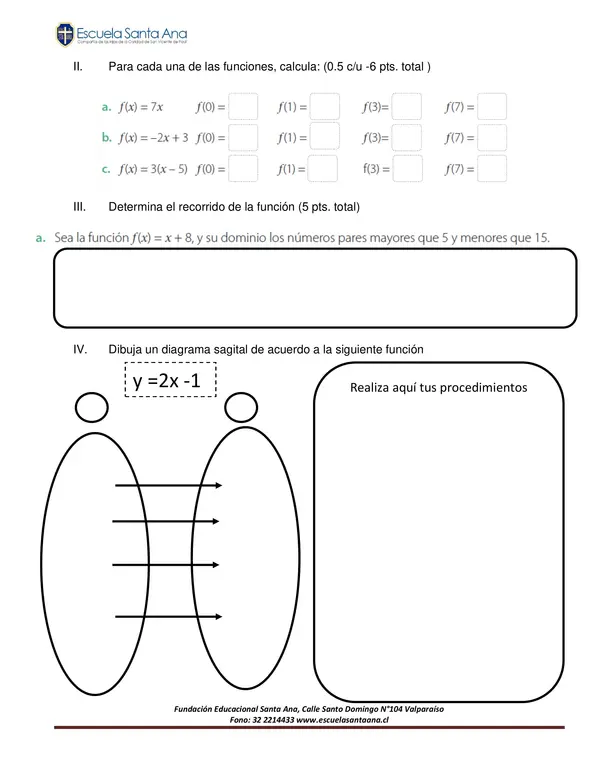 Evaluación funciones 8avo básico