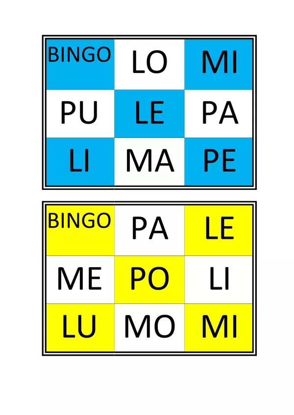 Bingo de sílabas consonantes M-P-L
