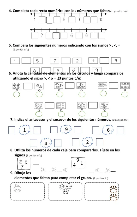 Exam / Prueba - Matemáticas MATH - Contar de 0 a 10 (1° básico)