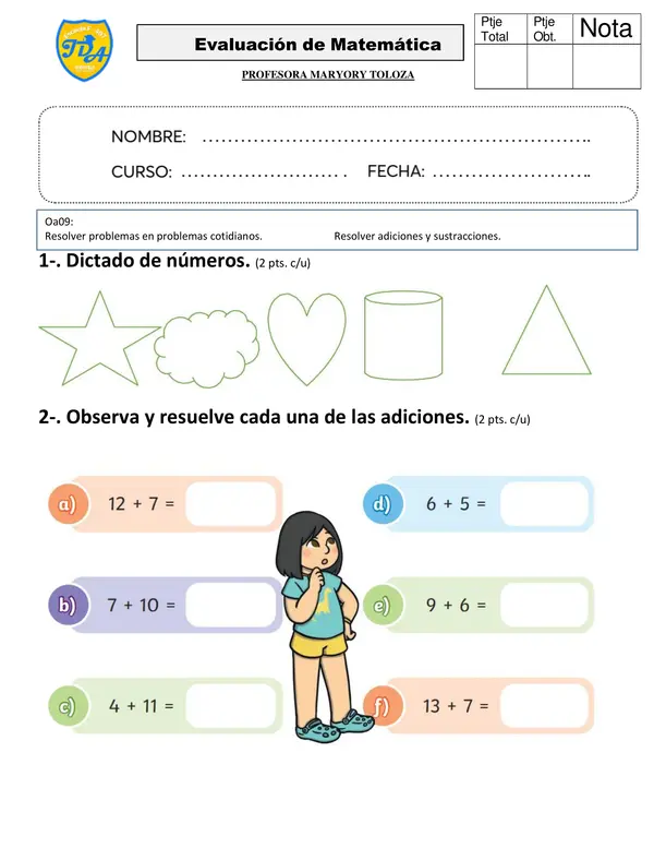 MATEMATICAS PROBLEMAS MATEMATICOS ADICION Y SUSTRACCION 