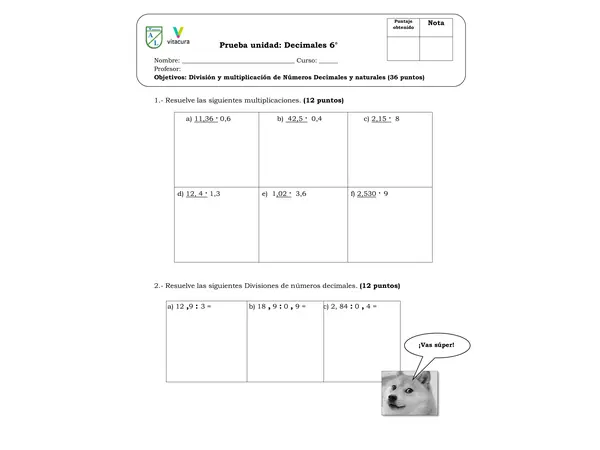 Prueba división de decimales