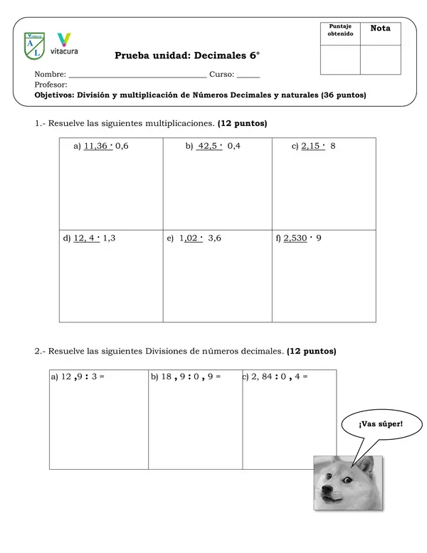 Prueba división de decimales