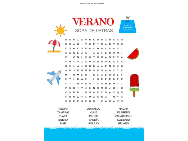 Sopa de Letras: VERANO (Recurso Gratuito)