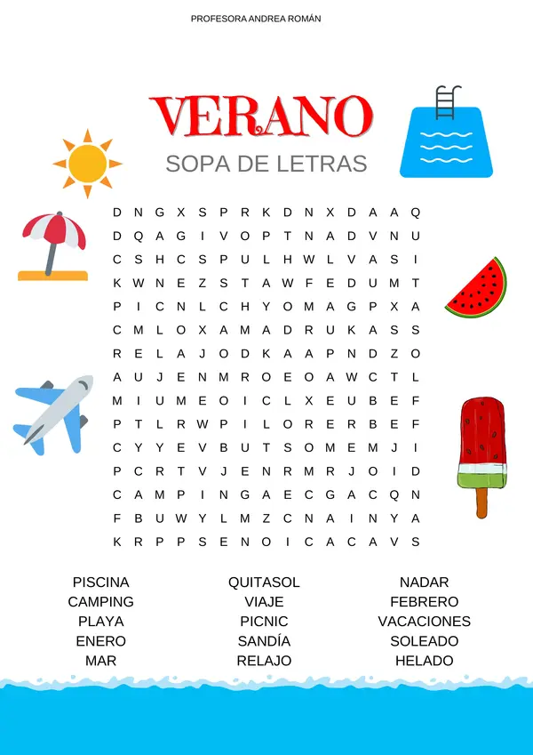 Sopa de Letras: VERANO (Recurso Gratuito)