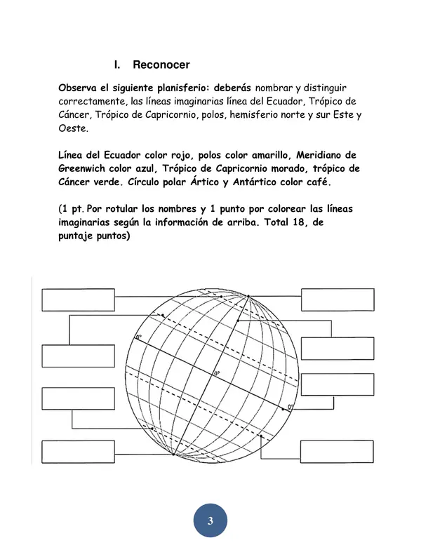 Prueba editable de geografía “Las líneas imaginarias, continentes y océanos”