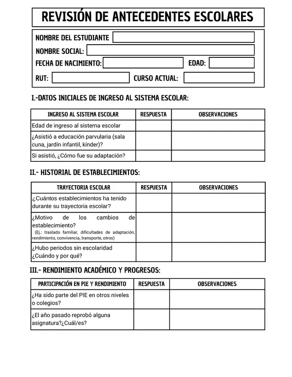 Revisión de Antecedentes Escolares PIE