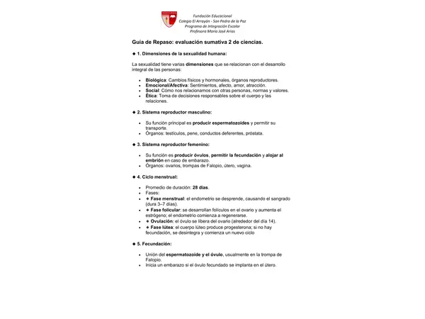 guía de repaso unidad 2 ciencias, aparato reproductor