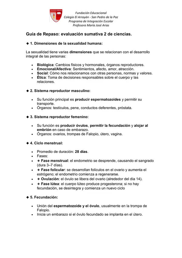guía de repaso  unidad 2 ciencias, aparato reproductor