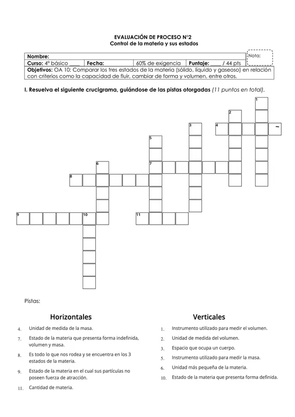 Evaluación materia 4°  básico ciencias